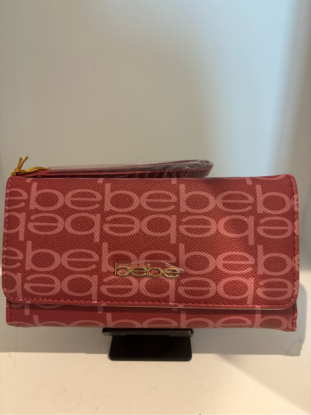 bebe Rose Logo Continental Wallet with Gold Hardware